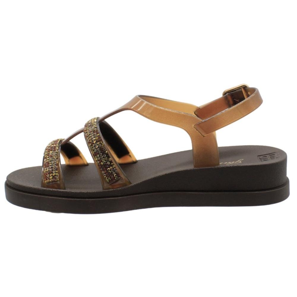 Sandália Plataforma Anabelinha Zaxy Glam New Brilho Feminino Marrom 2