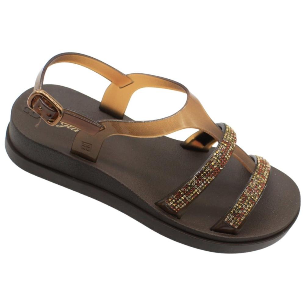 Sandália Plataforma Anabelinha Zaxy Glam New Brilho Feminino Marrom 3