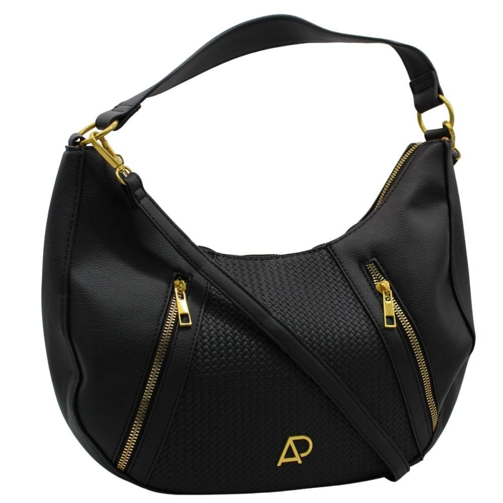 Bolsa De Ombro Hobo Alice Palucci Elegante Alça Ajustável Zíper Feminino Preto 3