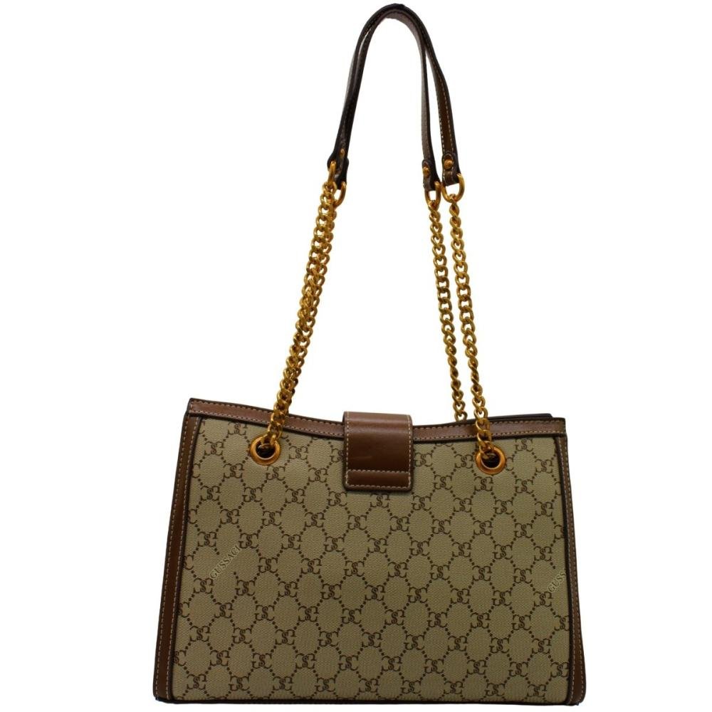 Bolsa Tiracolo Gussaci Monograma Alça Corrente Feminino Marrom 2