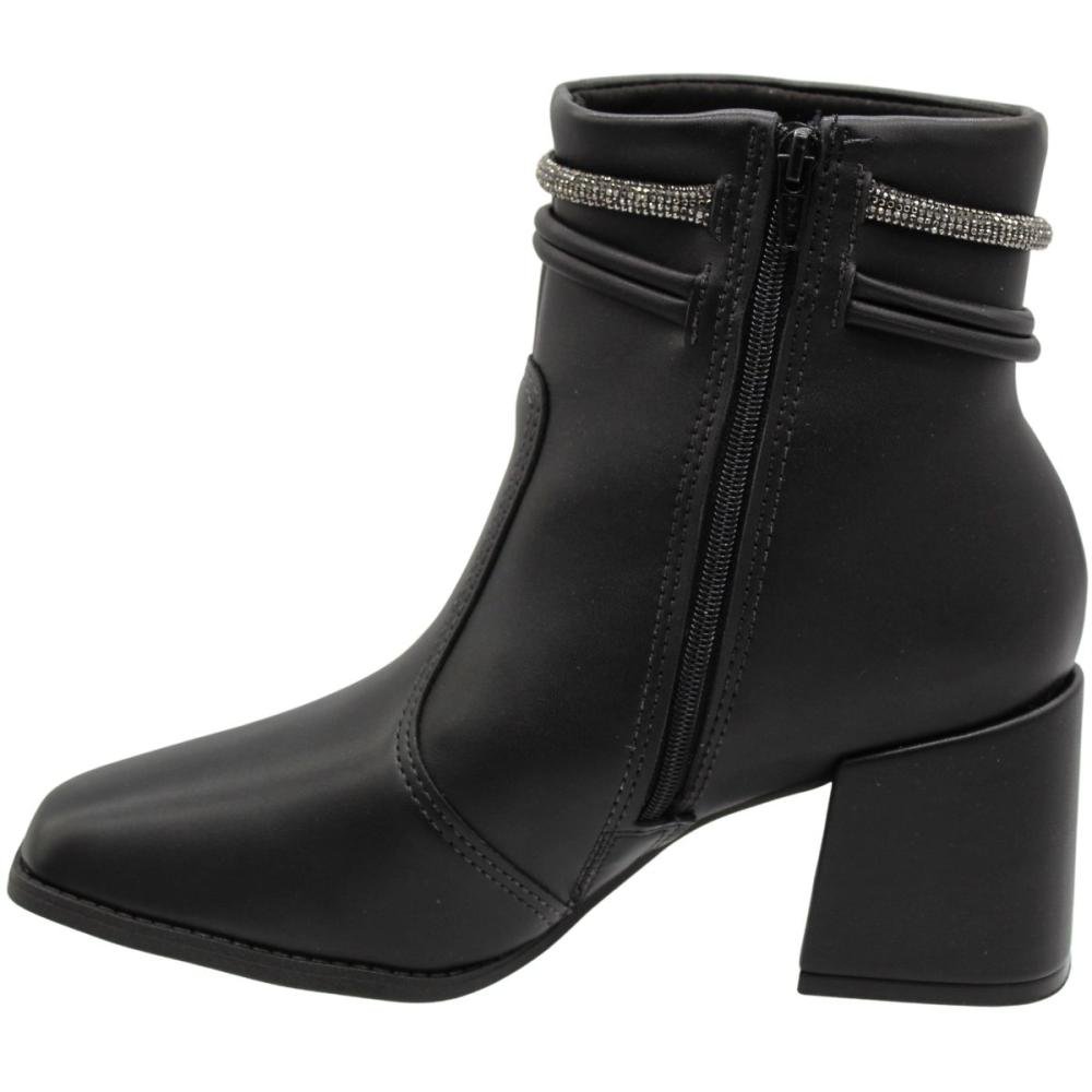 Bota Moleca Cano Baixo Napa Berlim Strass Feminino Preto 2