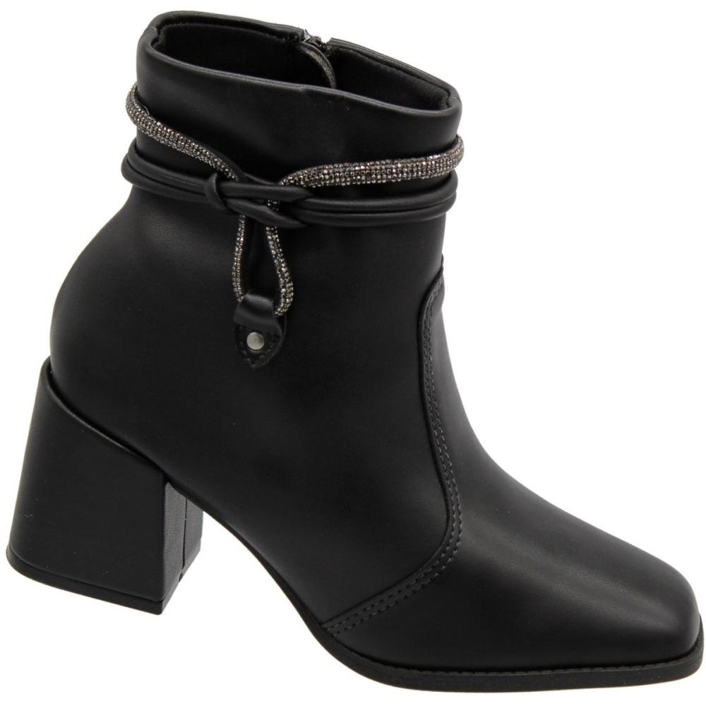 Bota Moleca Cano Baixo Napa Berlim Strass Feminino Preto 3