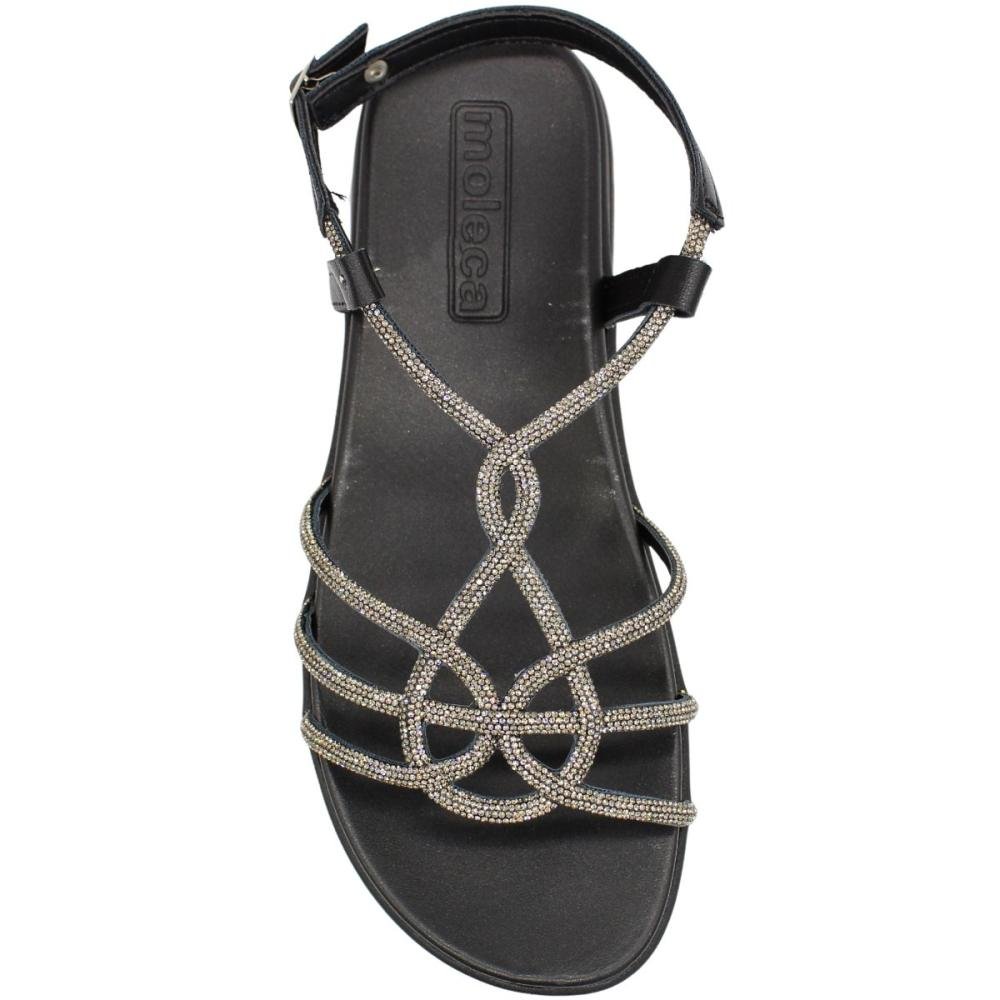 Sandália Moleca Black Diamond Tiras Strass Feminina Preto 4