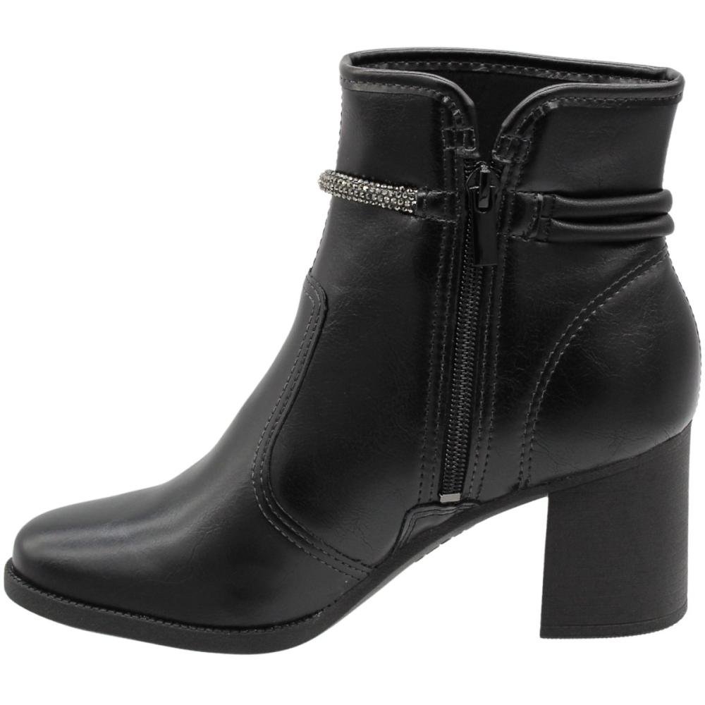 Bota Cano Baixo Dakota Cravejada Strass Salto Médio Grosso Feminina Preto 2
