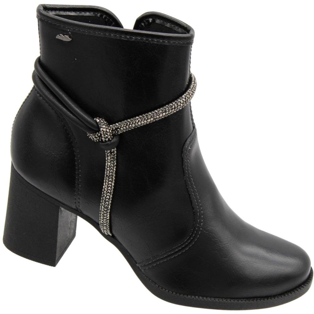 Bota Cano Baixo Dakota Cravejada Strass Salto Médio Grosso Feminina Preto 3