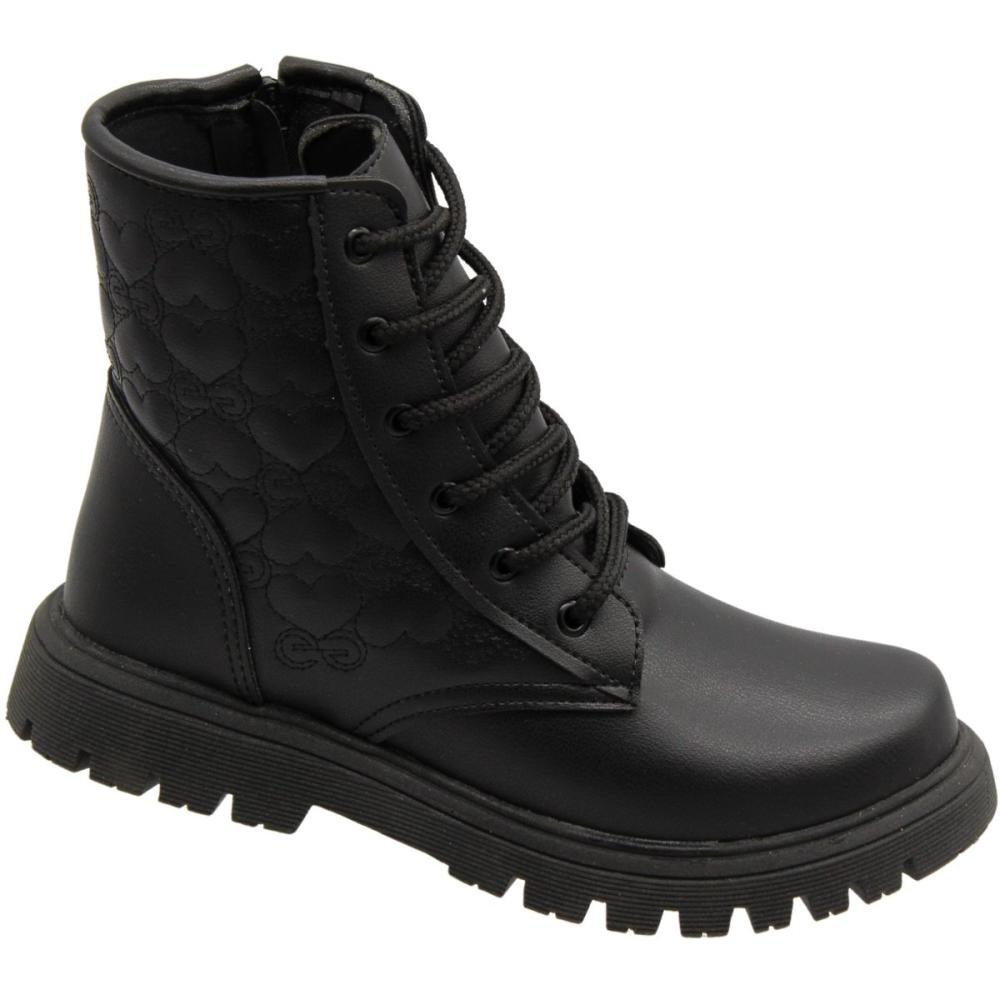Bota Coturno Grugui Infantil Cano Médio Costuras Menina Preto 2