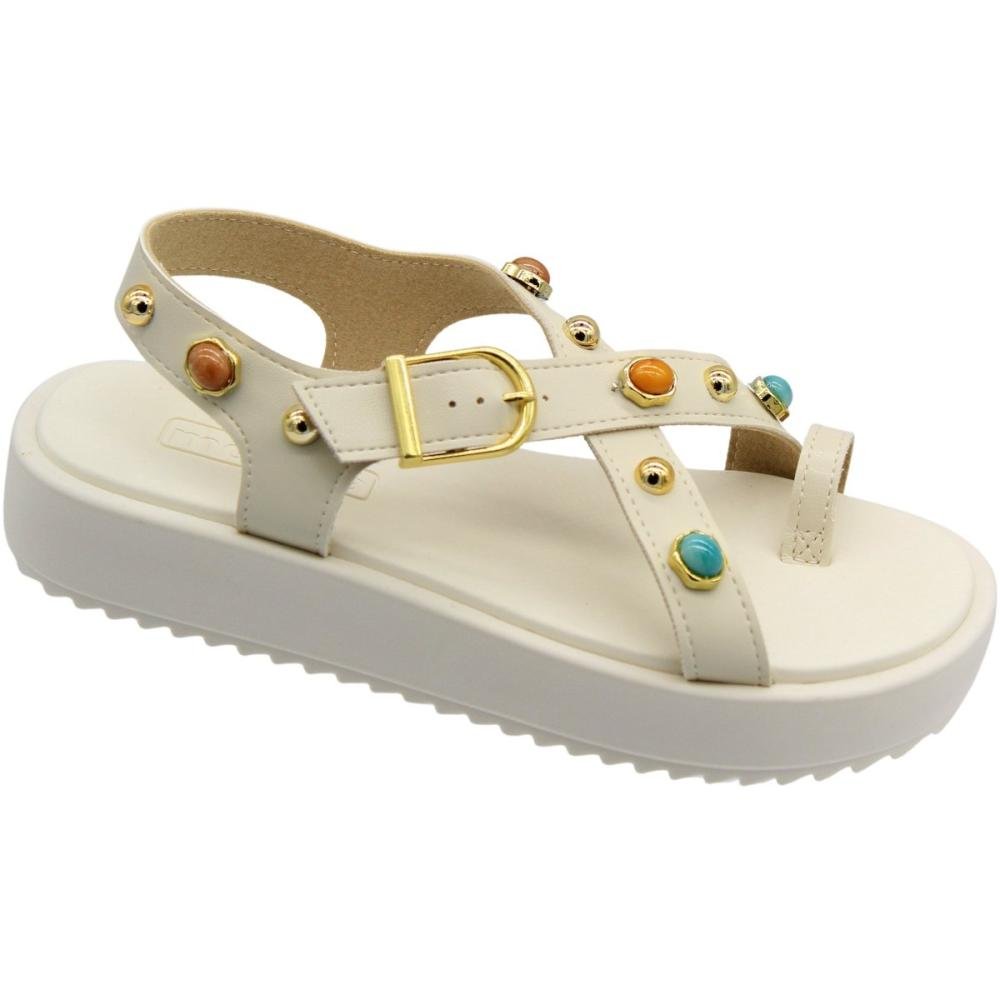 Sandália Plataforma Moleca Turim Tiras Com Apliques Feminina Branco 3