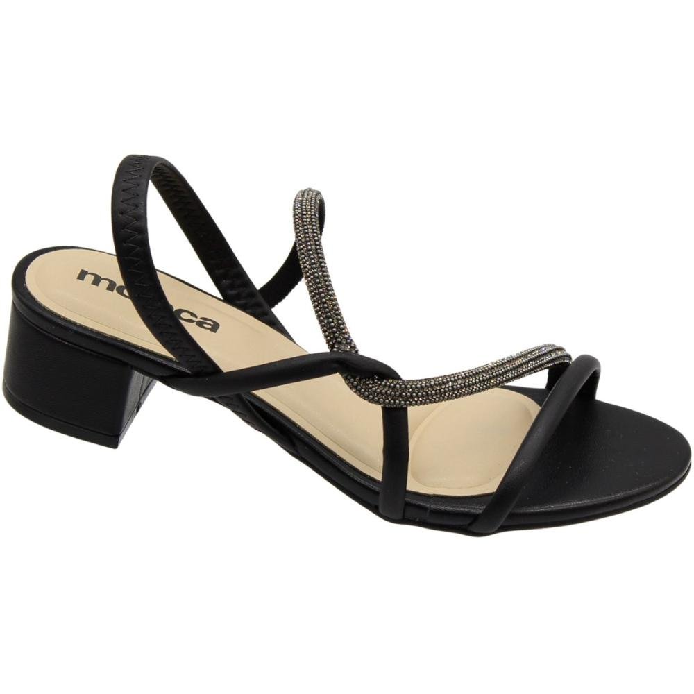 Sandália Salto Baixo Moleca Tira Strass Diamond Feminina Preto 3