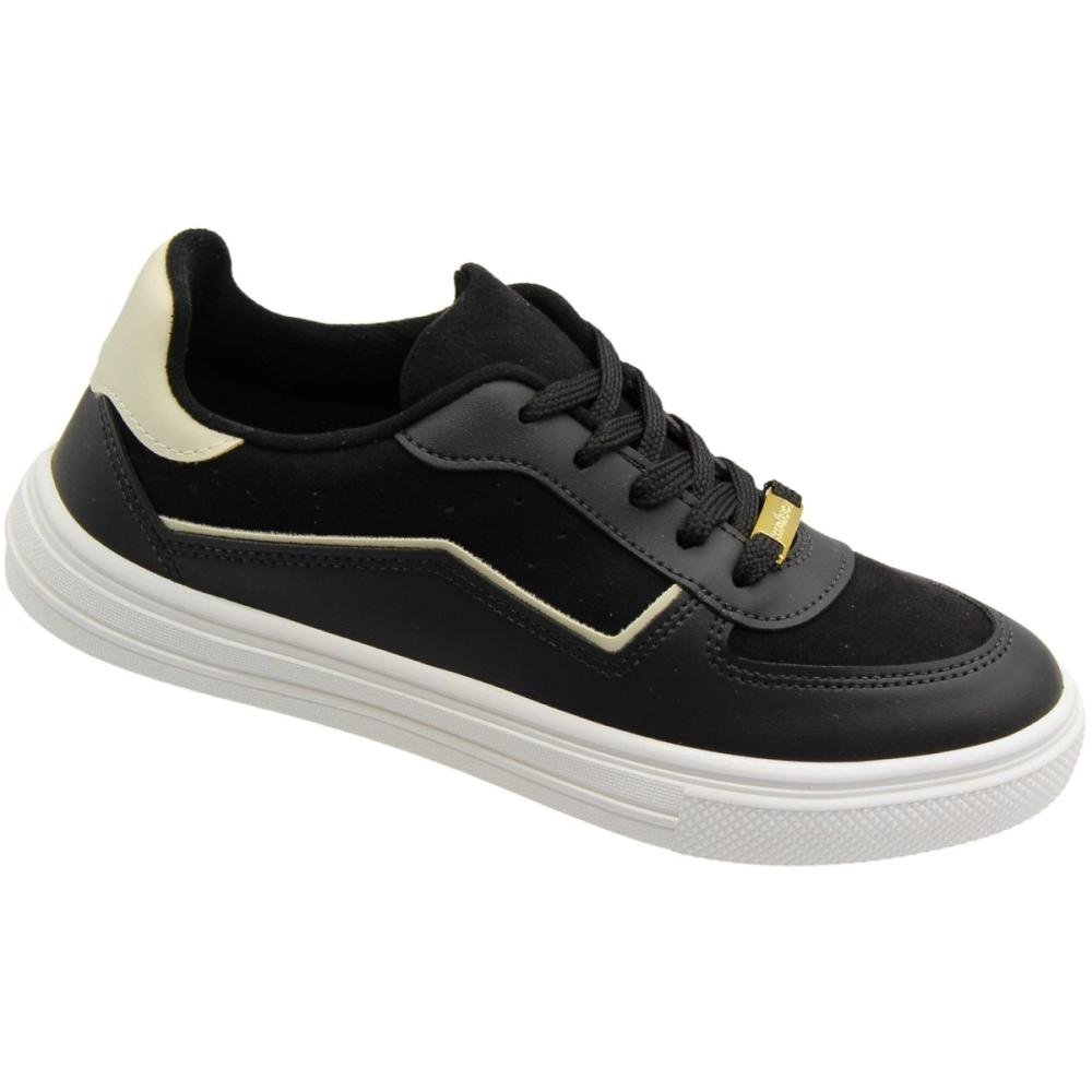 Tênis Casual Moleca Macio Camurça Listra Feminino Preto 3