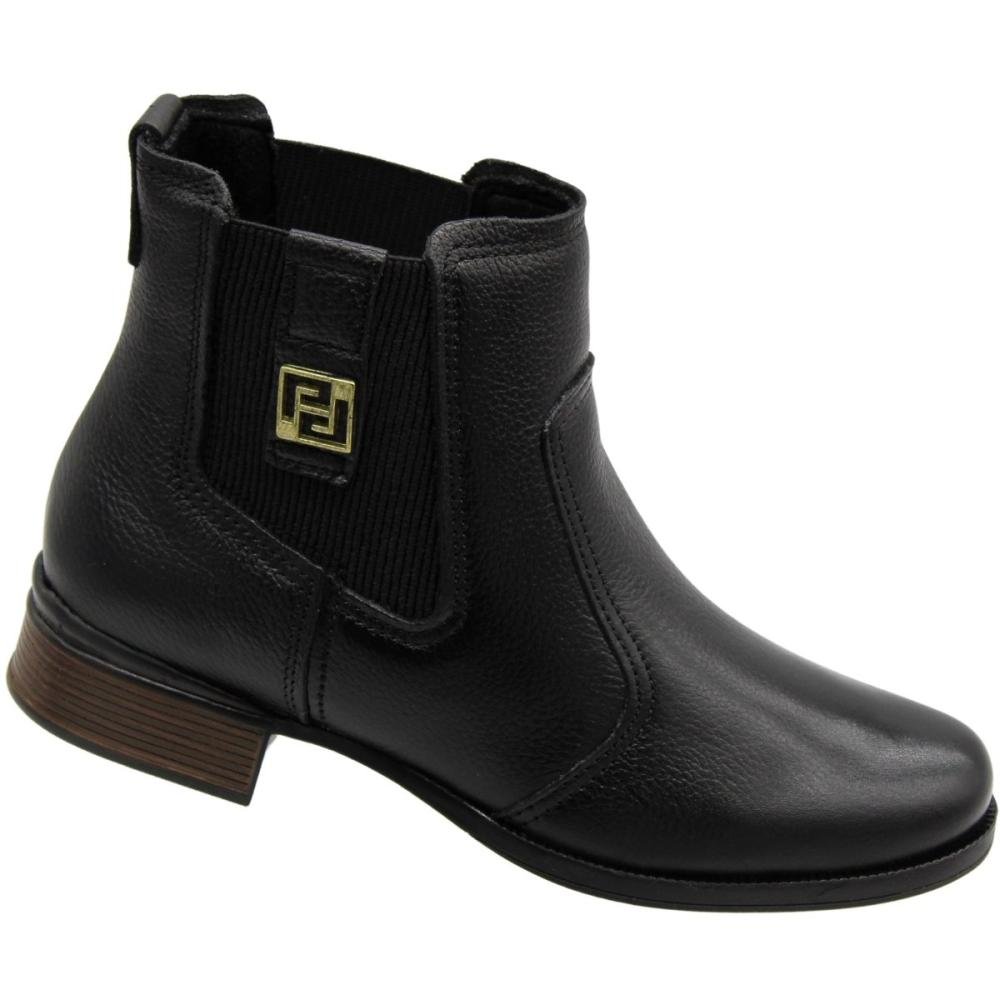 Bota de Couro Pegada Elástico Aplique Metal Feminino Preto 3