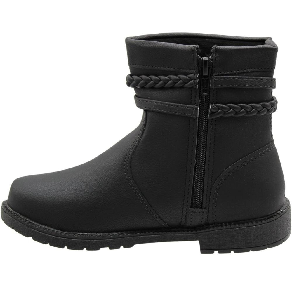 Bota Juvenil Street Cal tira Trançada Aplique Coração Menina Preto 2