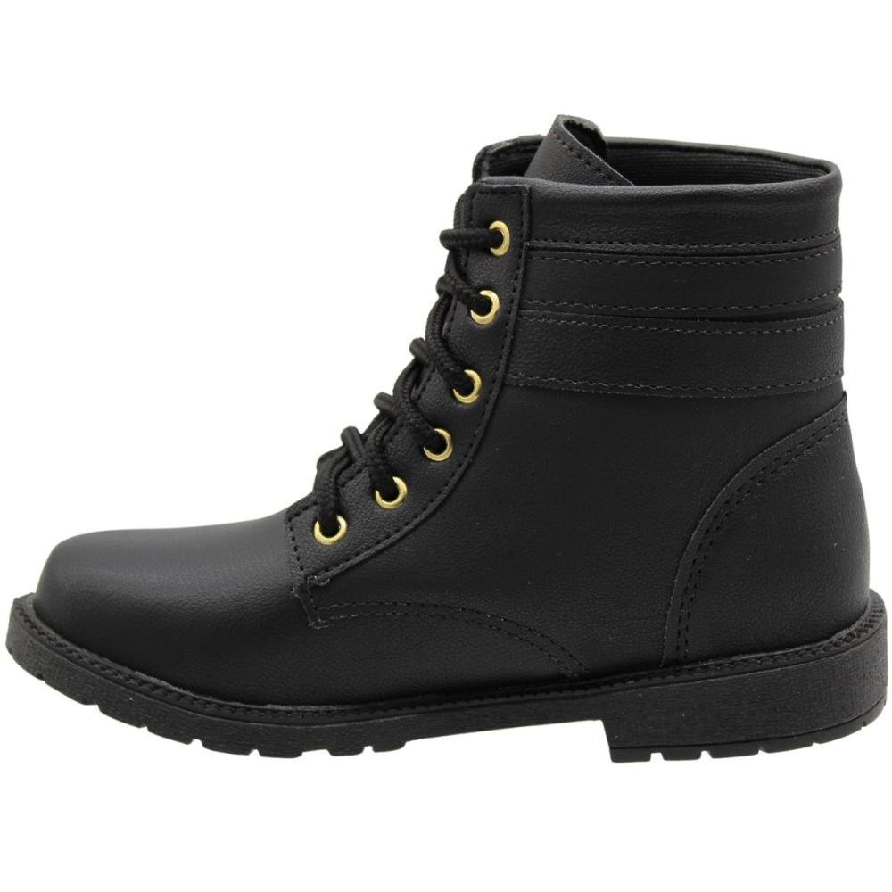 Bota Coturno Juvenil  Street Cal Aplique Coração Menina Preto 2