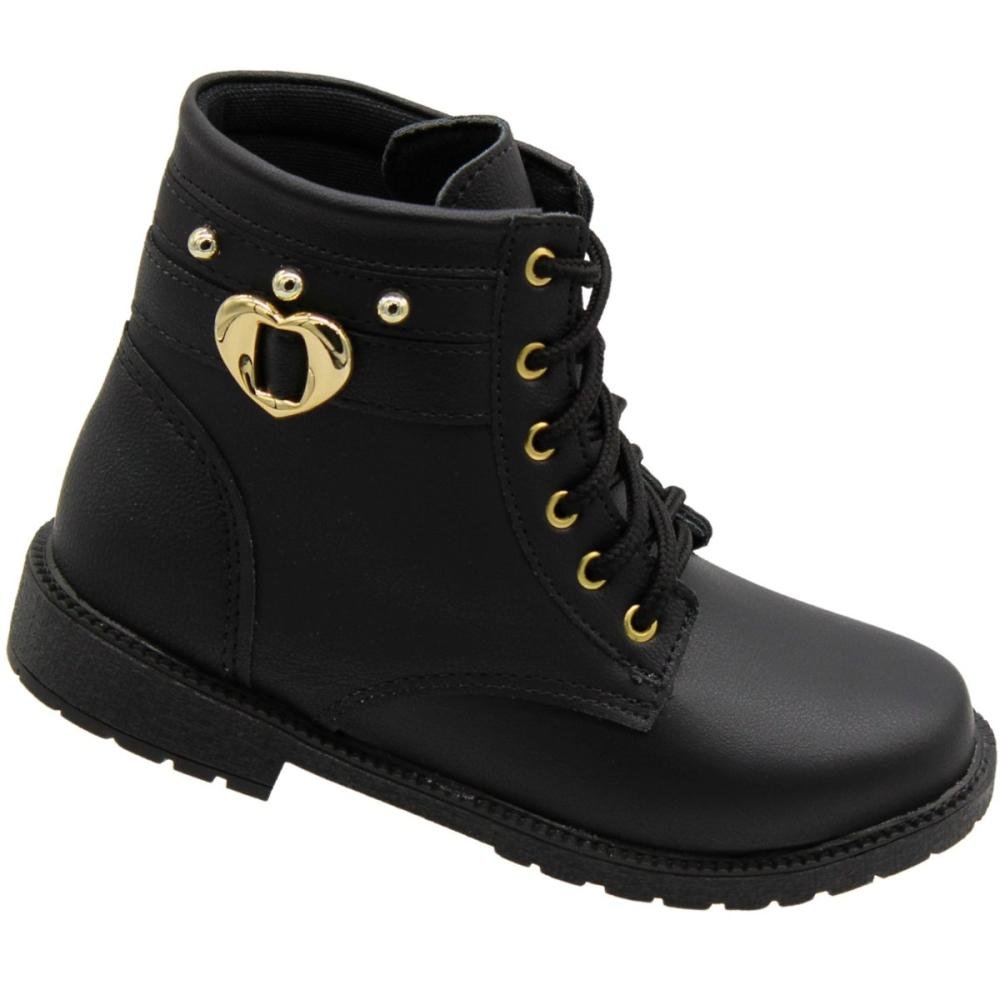 Bota Coturno Juvenil  Street Cal Aplique Coração Menina Preto 3
