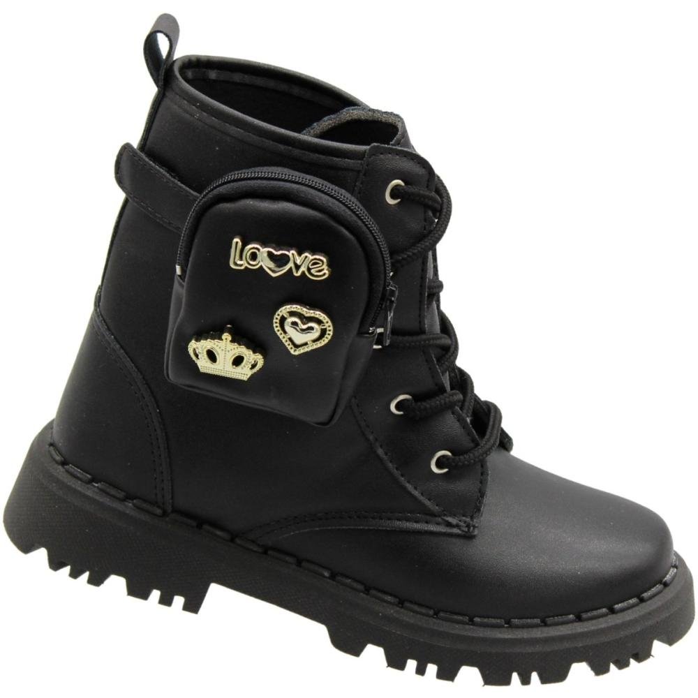 Bota Coturno Juvenil Nilqi Bolsa Lateral Menina Preto 3