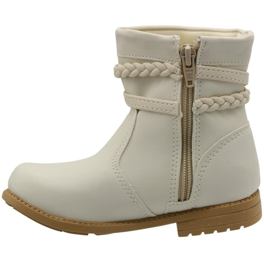 Bota Street Cal Cano Medio Infantil Tira Trançada Menina Branco 2