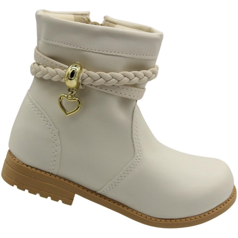 Bota Street Cal Cano Medio Infantil Tira Trançada Menina Branco 3