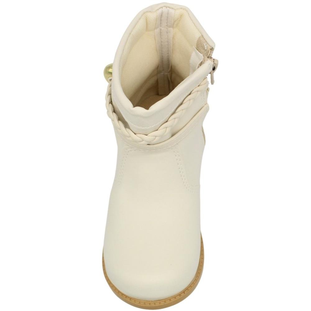 Bota Street Cal Cano Medio Infantil Tira Trançada Menina Branco 4