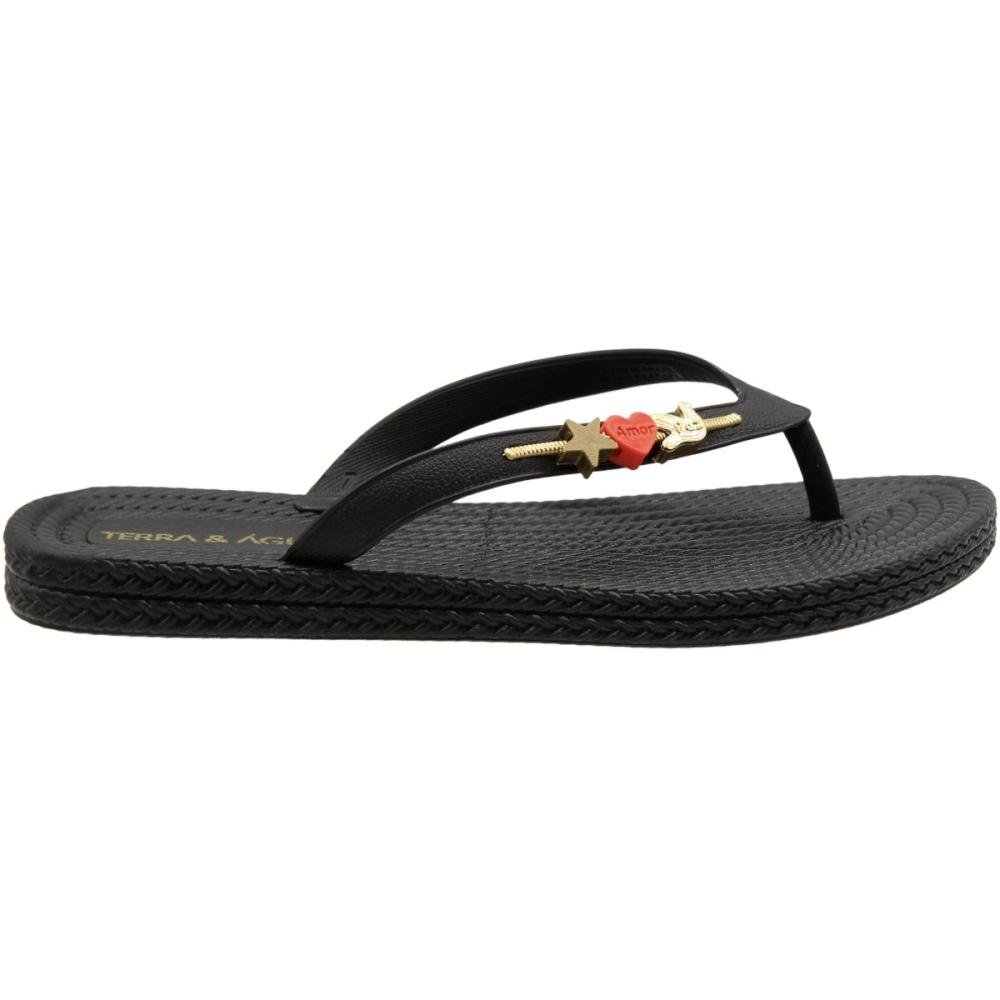 Chinelo De Dedo Texturizado Terra E Água Pingentes Feminino Preto 2