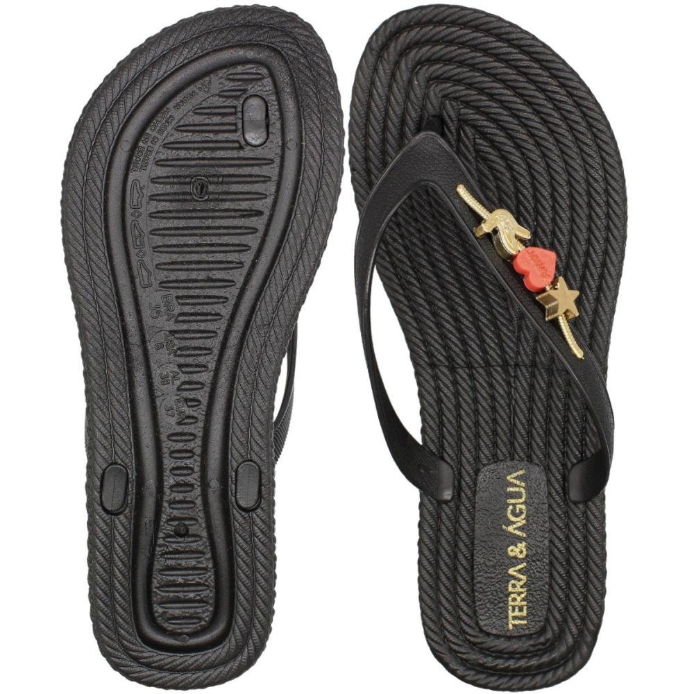 Chinelo De Dedo Texturizado Terra E Água Pingentes Feminino Preto 3