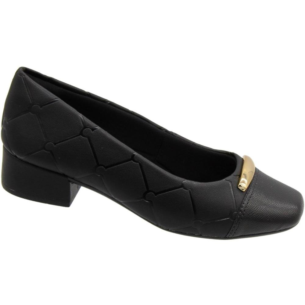 Sapato Campesi Liora Salto Grosso Conforto Aplique Metal Preto 3