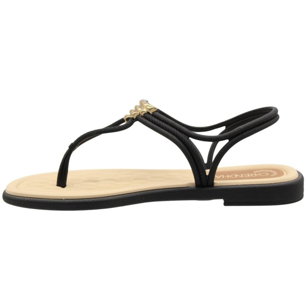Sandália Rasteira Grendha Bela Tiras Finas Detalhe Metálico Feminino Preto 2