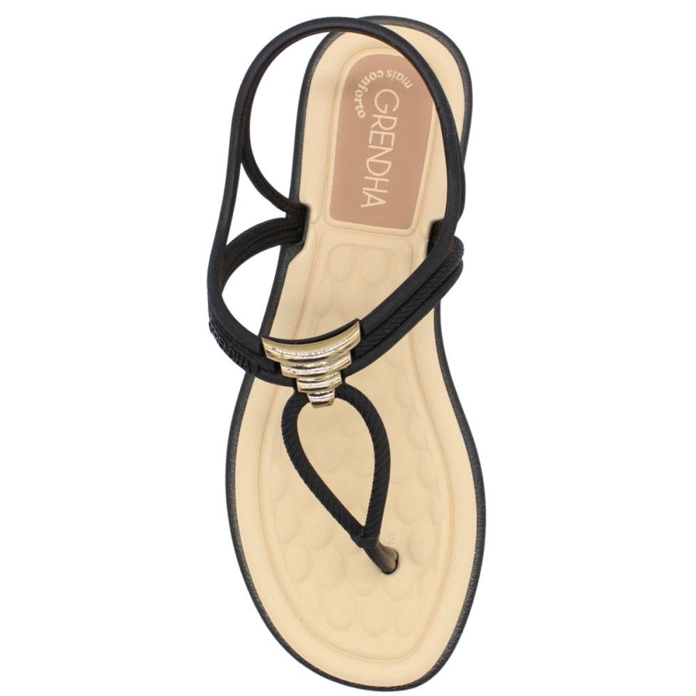 Sandália Rasteira Grendha Bela Tiras Finas Detalhe Metálico Feminino Preto 4