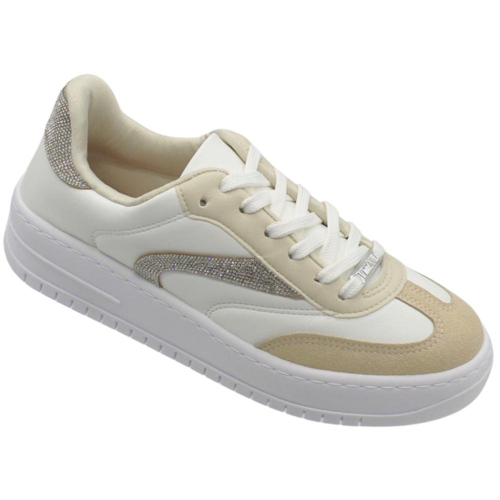 Tênis Casual Vizzano Recortes Em Camurça Brilho Feminino Branco 3
