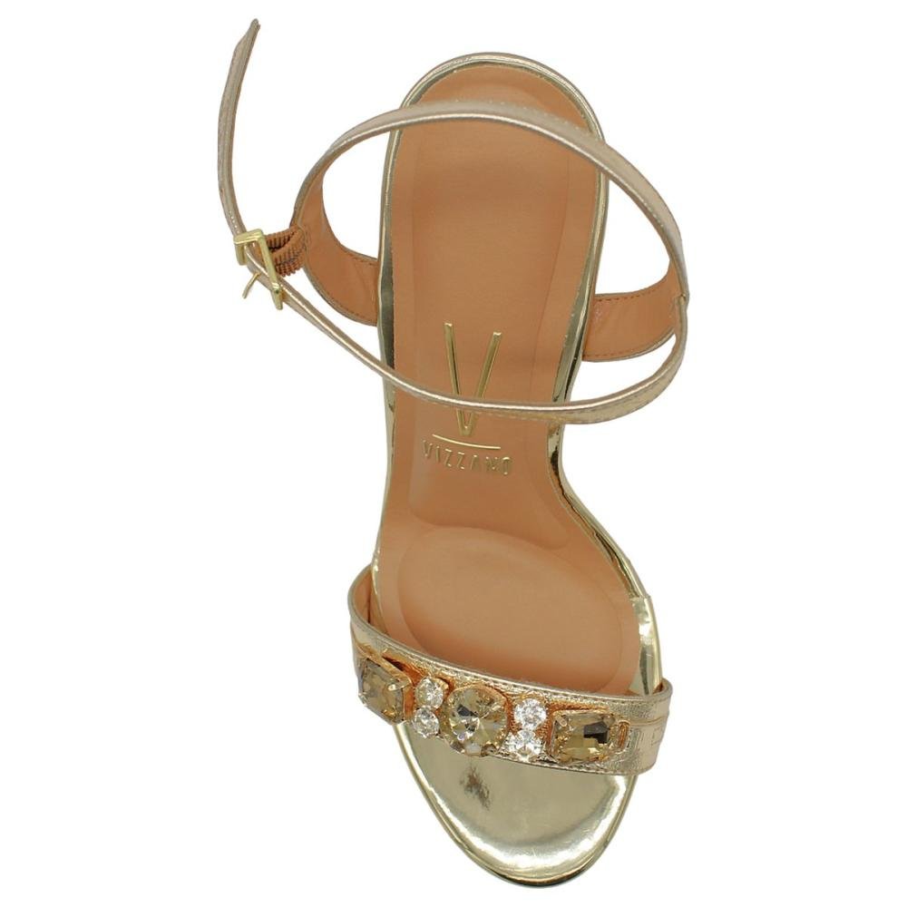 Sandália Salto Alto Vizzano Glamour Aplique Feminino Dourado 4