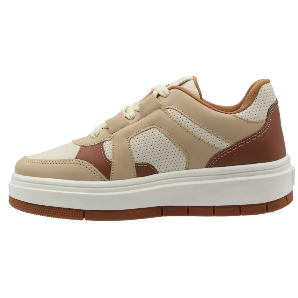 Tênis Casual Plataforma Redteen Perfuros Cadarço Feminino Bege 2