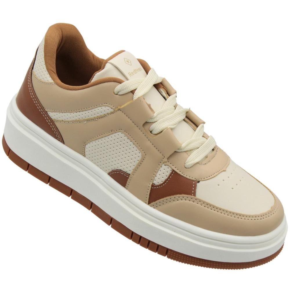 Tênis Casual Plataforma Redteen Perfuros Cadarço Feminino Bege 3