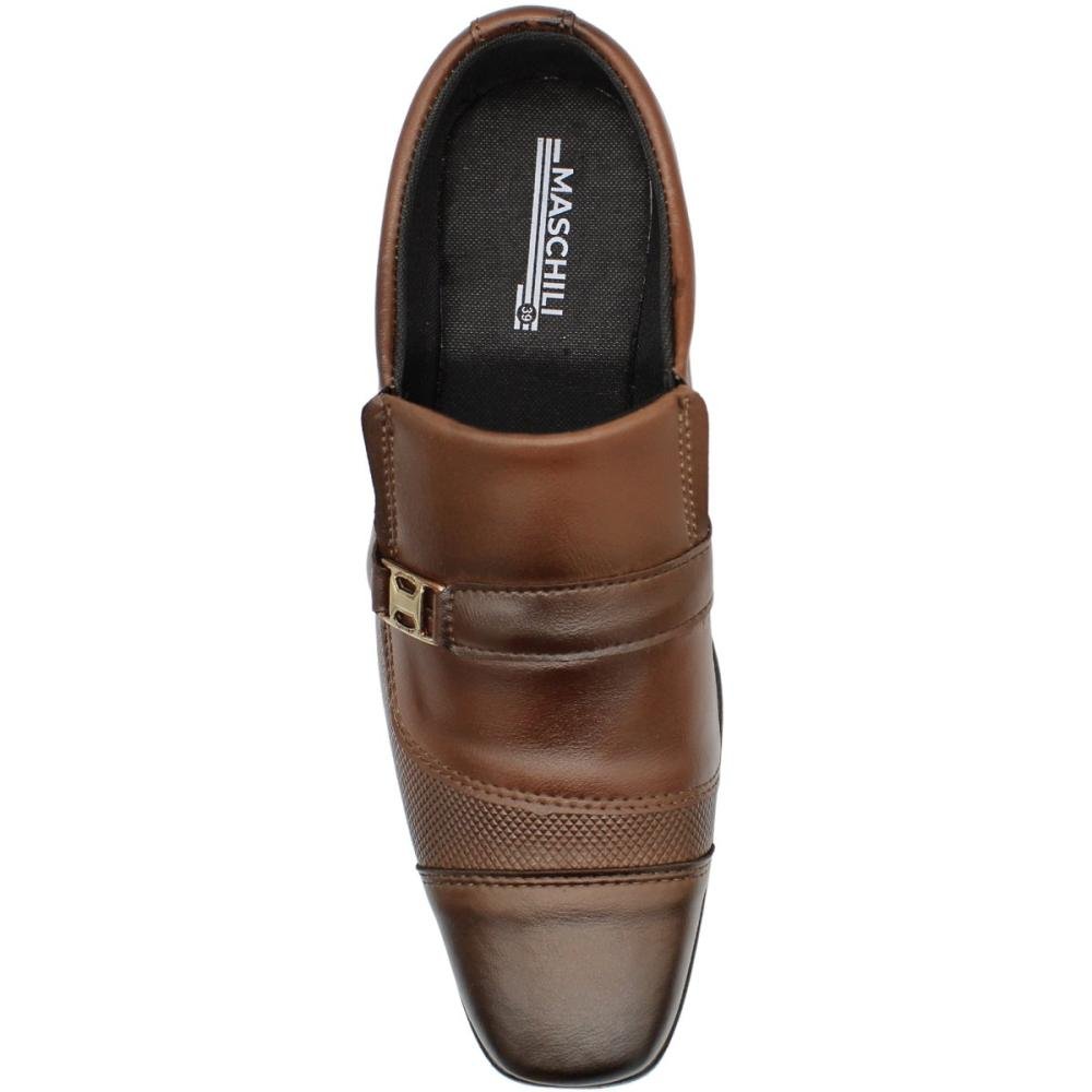Sapato Social Maschili Sintético Aplique Metálico Masculino Marrom 4