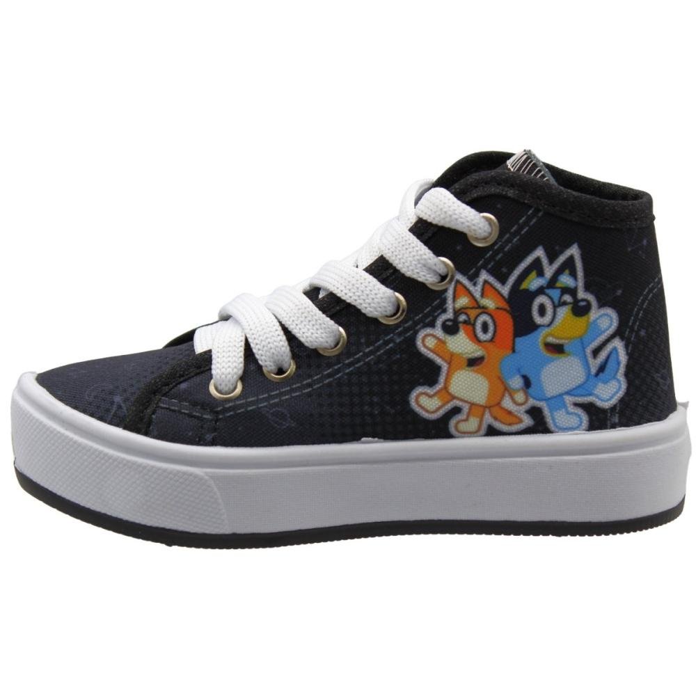 Tênis Cano Alto Infantil Ortobessa Bluey e Bingo Cadarço Menino Preto 2
