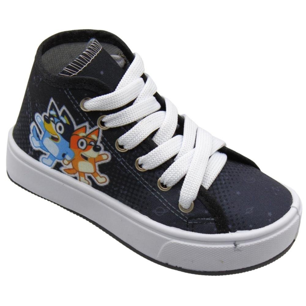 Tênis Cano Alto Infantil Ortobessa Bluey e Bingo Cadarço Menino Preto 3