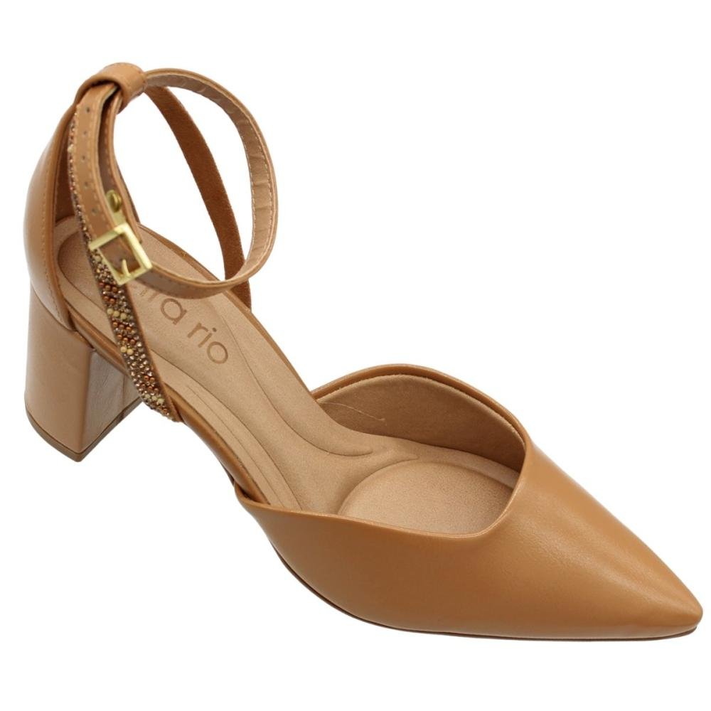 Scarpin Salto Alto Beira Rio Marselha Tira Com Strass Feminina Marrom 2