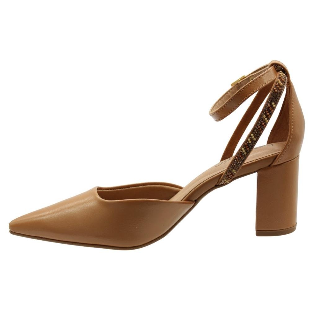 Scarpin Salto Alto Beira Rio Marselha Tira Com Strass Feminina Marrom 3