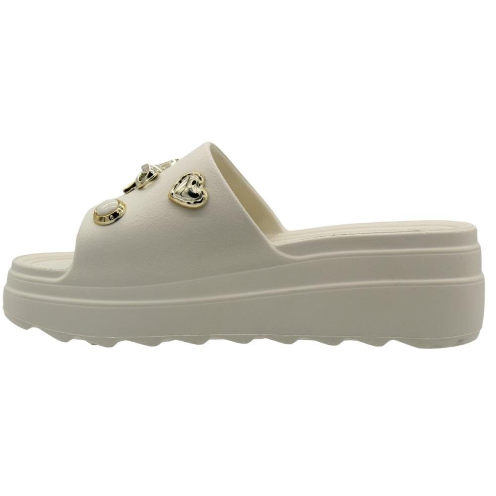 Tamanco Slide Plataforma Moleca Tira Larga Apliques Decorativos Feminino Branco 5