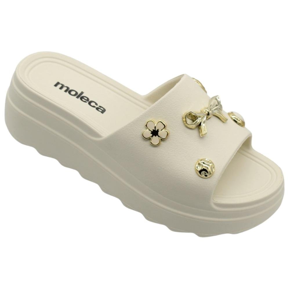 Tamanco Slide Plataforma Moleca Tira Larga Apliques Decorativos Feminino