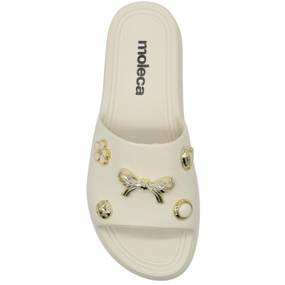 Tamanco Slide Plataforma Moleca Tira Larga Apliques Decorativos Feminino Branco 2