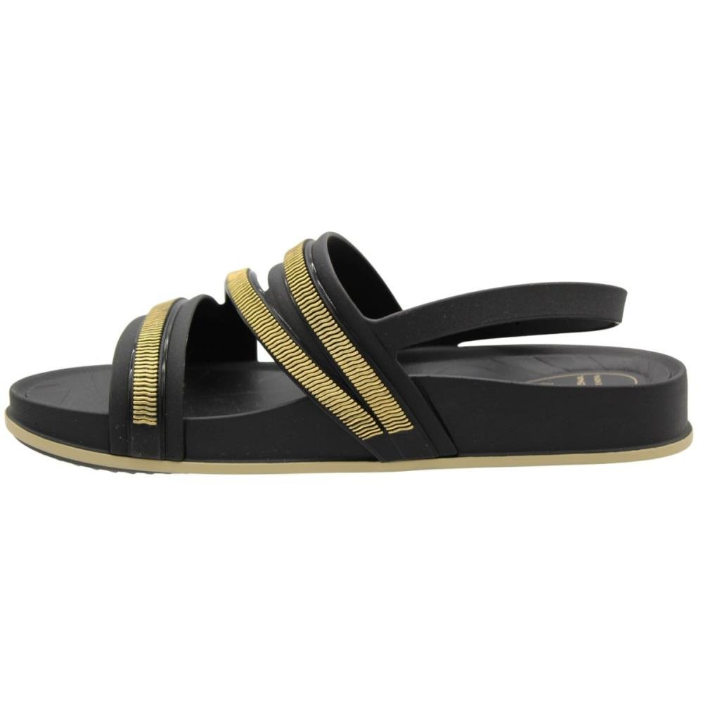 Sandália Rasteira Ipanema Shine Sempre Nova Tiras Metalizadas Feminino Preto 2