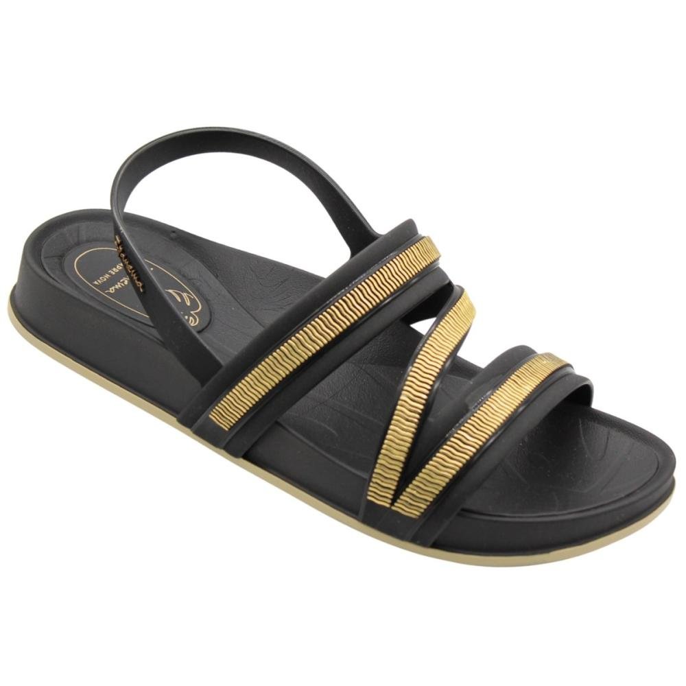 Sandália Rasteira Ipanema Shine Sempre Nova Tiras Metalizadas Feminino Preto 3