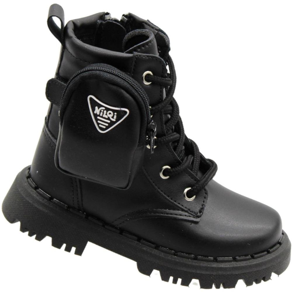 Bota Coturno Bebê Nilqi Bolsa Lateral Menina Preto 5