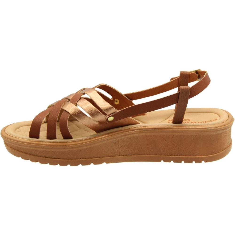 Sandália Plataforma Tira Entrelaçada Comfort Feminino Marrom 2