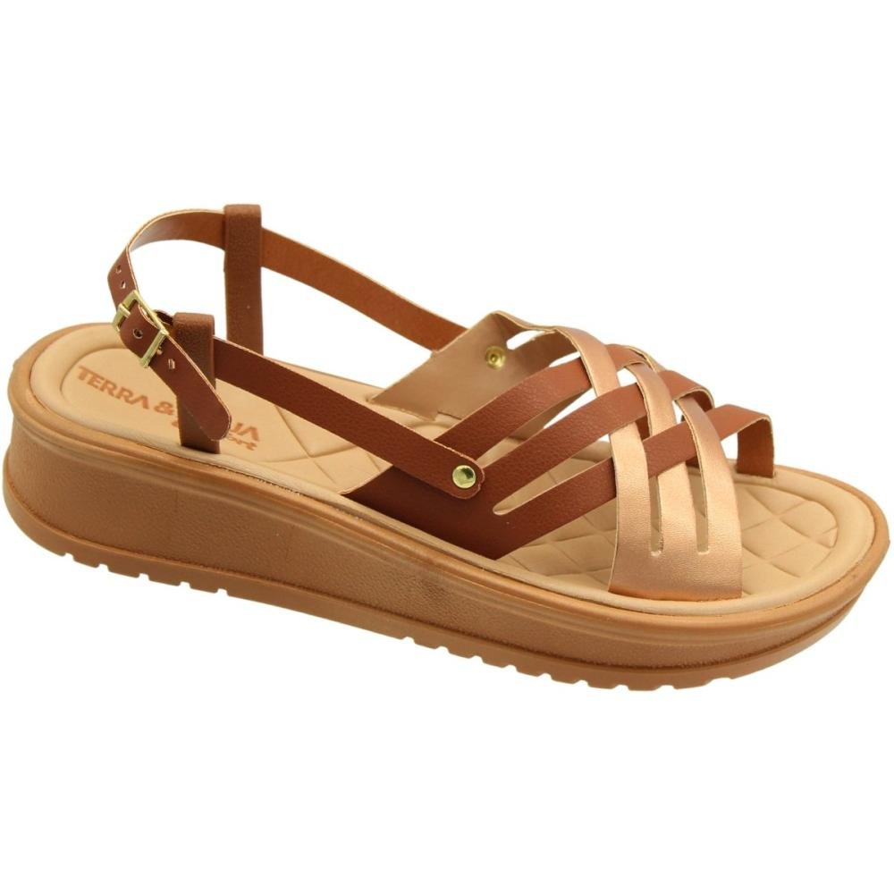Sandália Plataforma Tira Entrelaçada Comfort Feminino Marrom 3