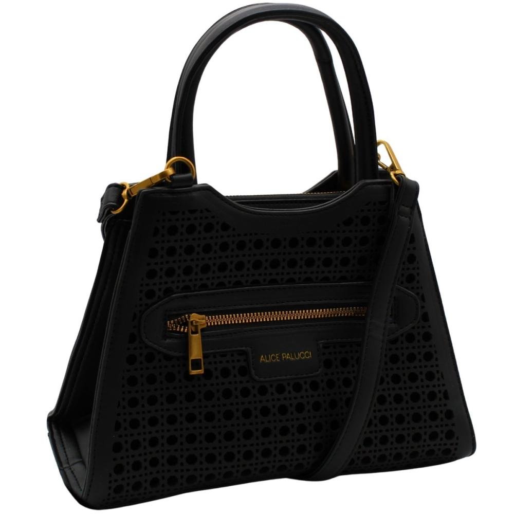 Bolsa de Mão Transversal Alice Palucci Texturizada Elegante Feminina Preto 2