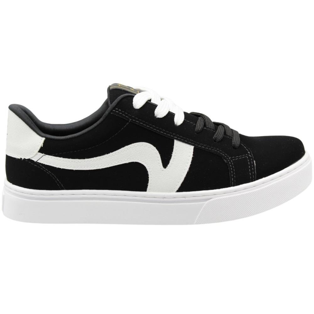 Tênis Casual Via Marte Nobuck Cadarço Duplo Ondas Laterais Feminino Preto 2