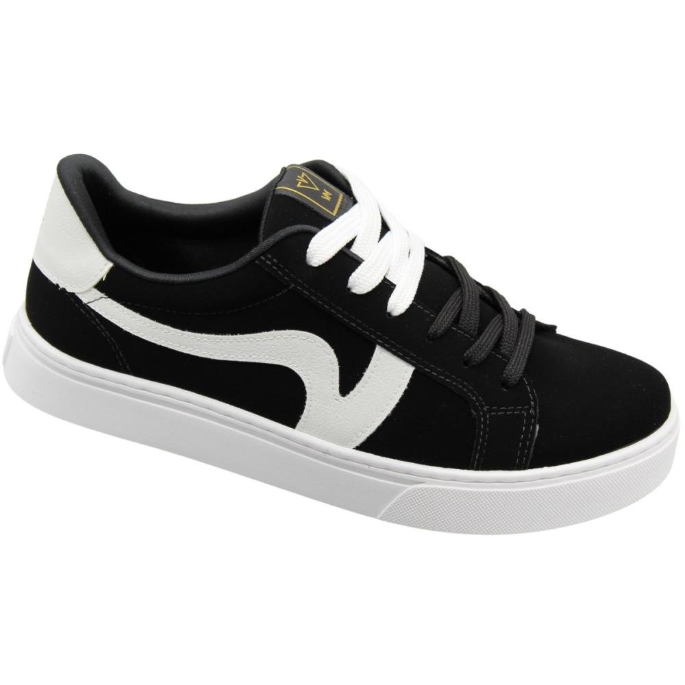 Tênis Casual Via Marte Nobuck Cadarço Duplo Ondas Laterais Feminino Preto 3