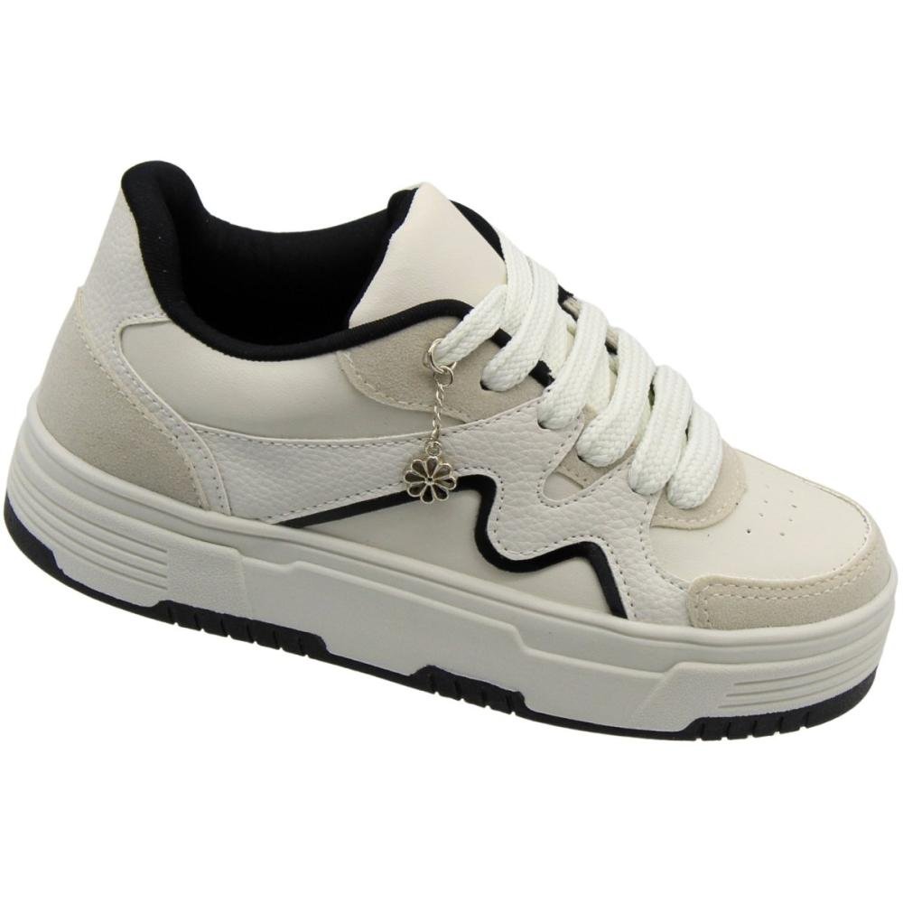 Tênis Plataforma Casual Nadia Talita Recortes com Pingente Feminino Branco 3