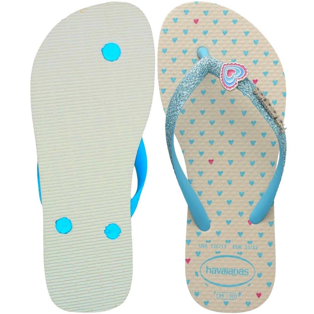 Chinelo de Dedo Juvenil Havaianas Glitter Menina Branco/Azul 3