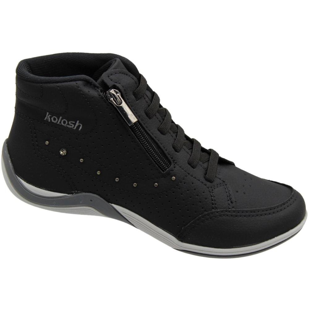 Tênis Feminino Kolosh Hades Perfuros Solado Macio Cano Alto Preto 3