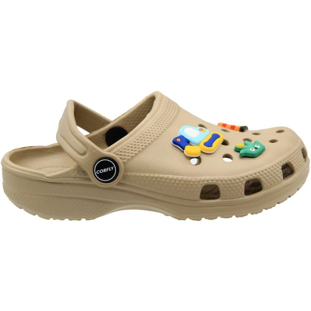 Clog Corfly Botons Divertidos Removíveis Menino Bege 5
